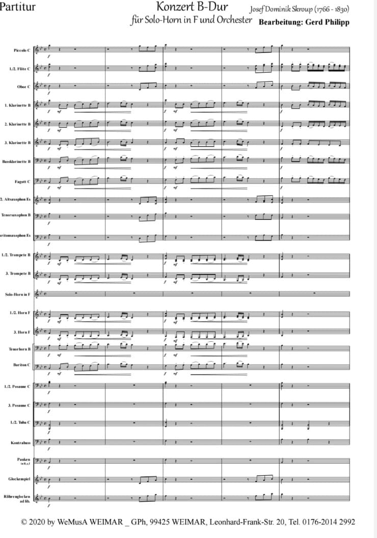 Skroup - Hornkonzert, Notenbeispiel