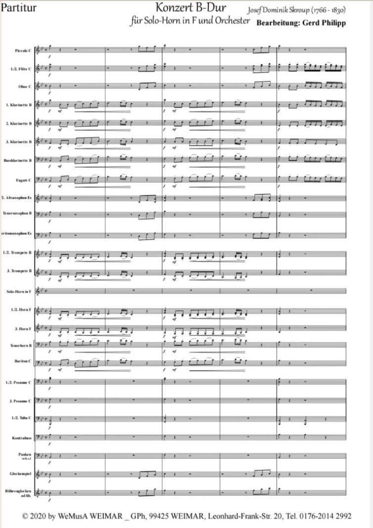 Skroup - Hornkonzert, Notenbeispiel